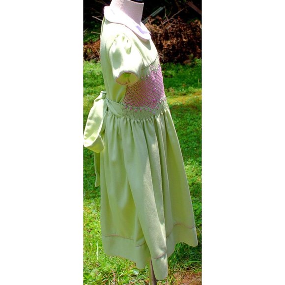 Anavini Spring Green Smocked Dress Easter Flower Tulips Summer Party Special - Picture 4 of 9